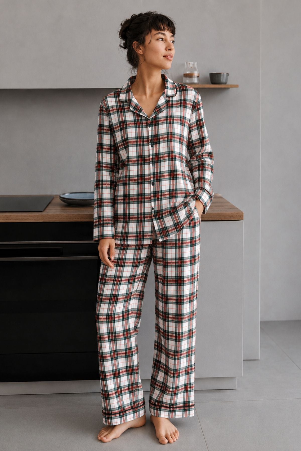 BLACK RED STRIPES COUPLE NIGHTSUITS SET