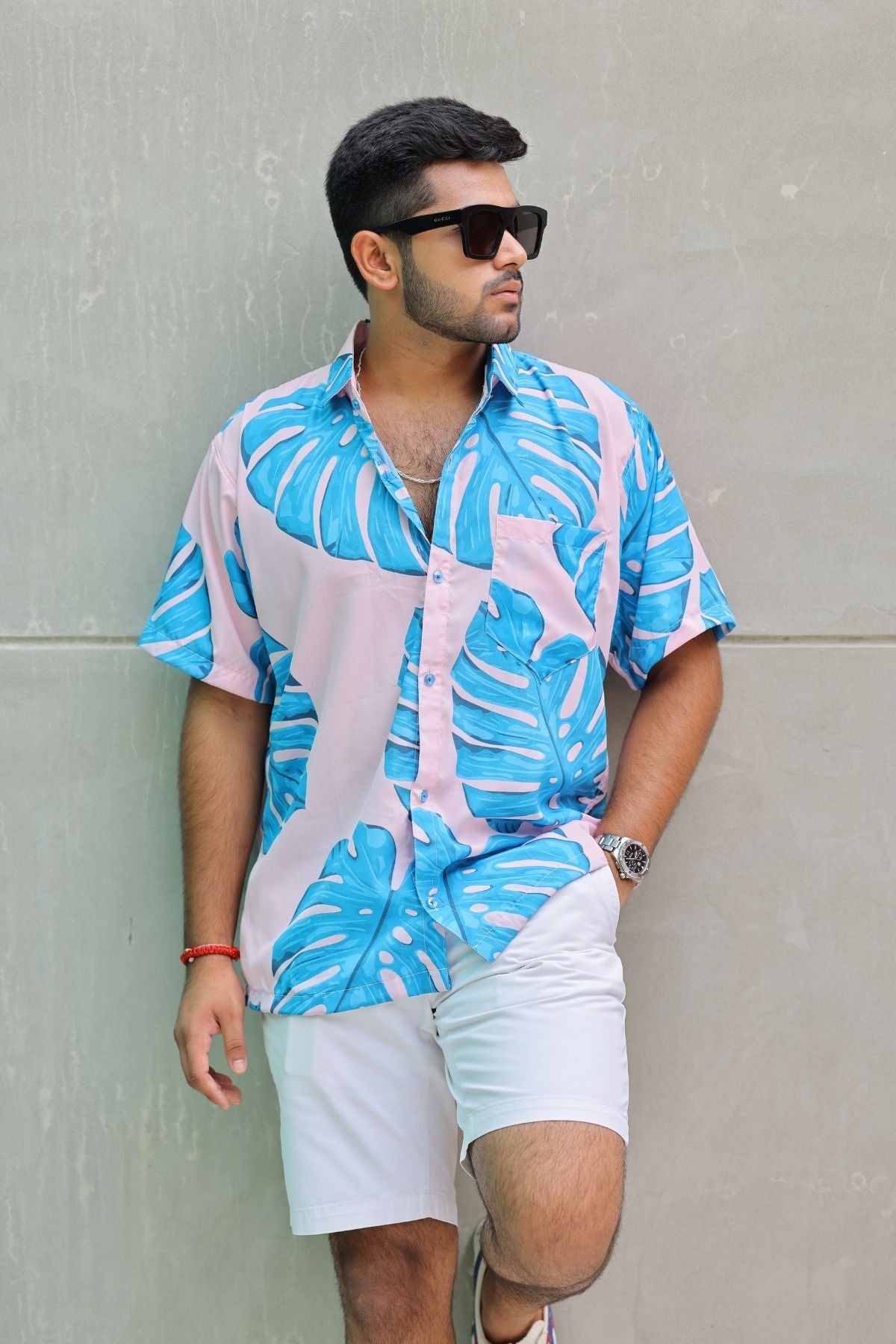 BLUE MONSTERA MEN SHIRT