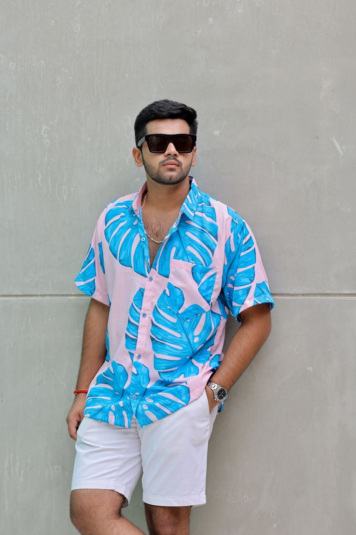BLUE MONSTERA MEN SHIRT