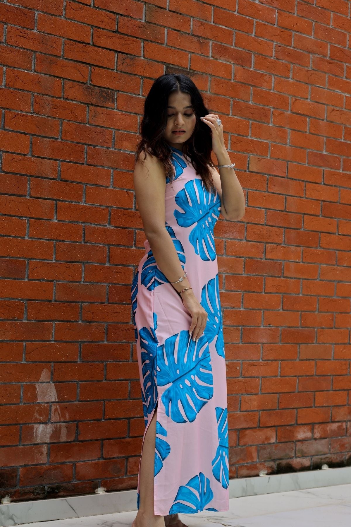 BLUE MONSTERA WOMEN DRESS