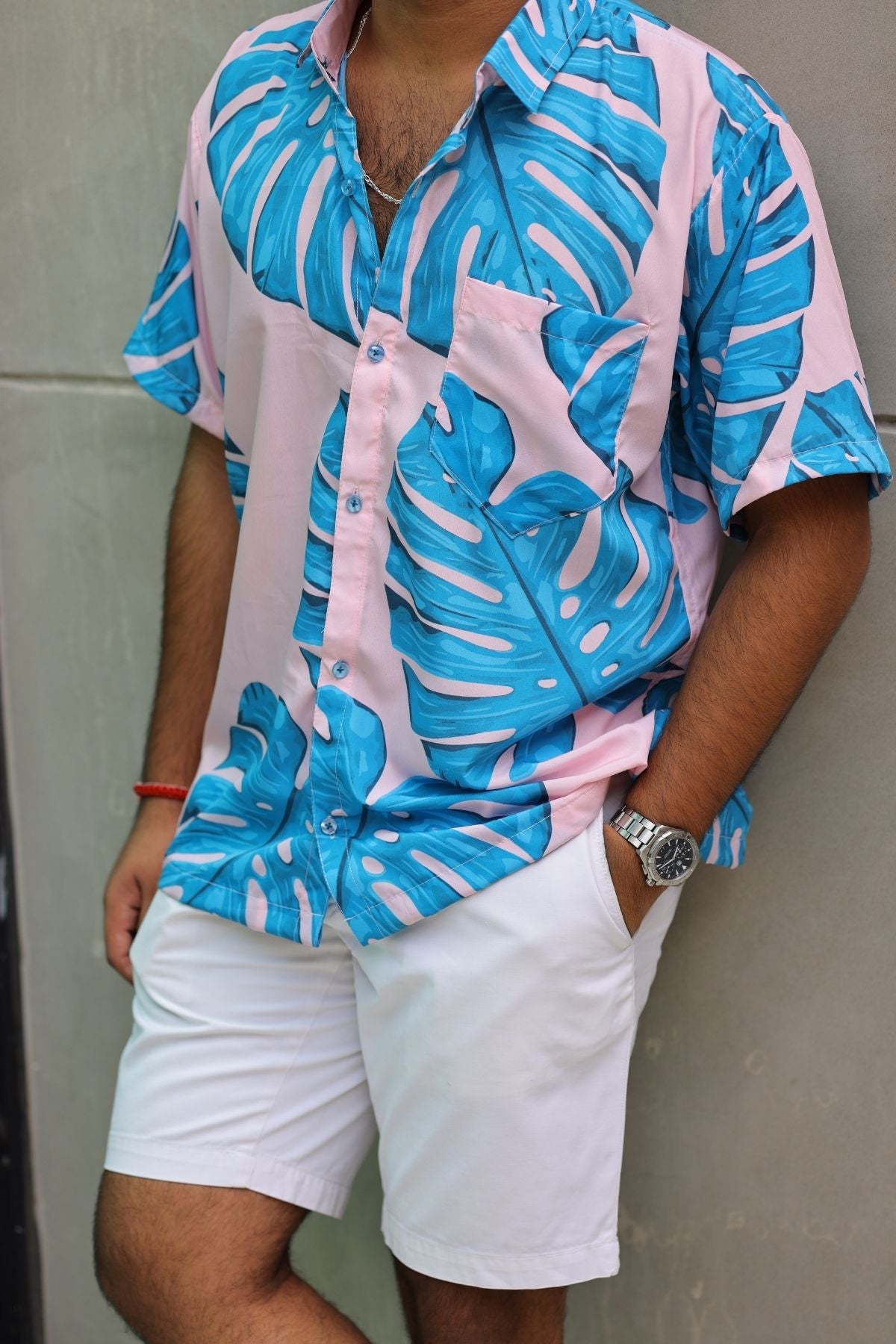 BLUE MONSTERA MEN SHIRT