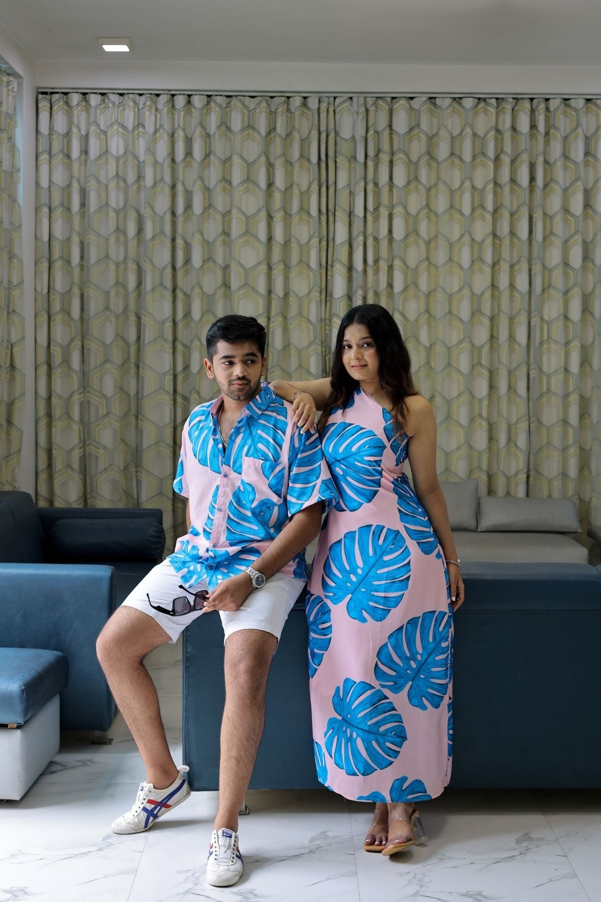 BLUE MONSTERA WOMEN DRESS