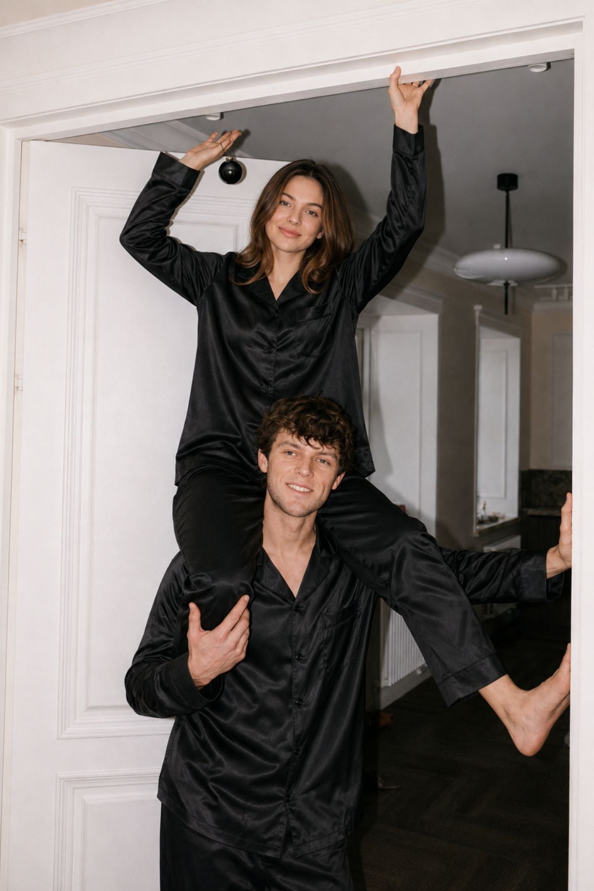 BLACK SATIN COUPLE NIGHTSUITS SET