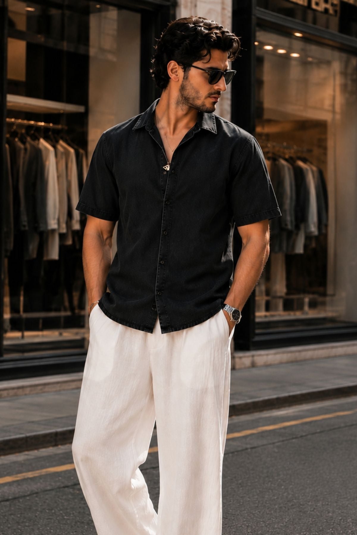 Black Denim Cotton Men’s Shirt