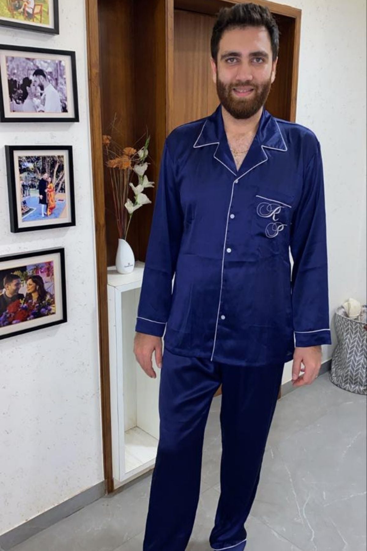 INDIGO SATIN MEN NIGHTSUIT SET