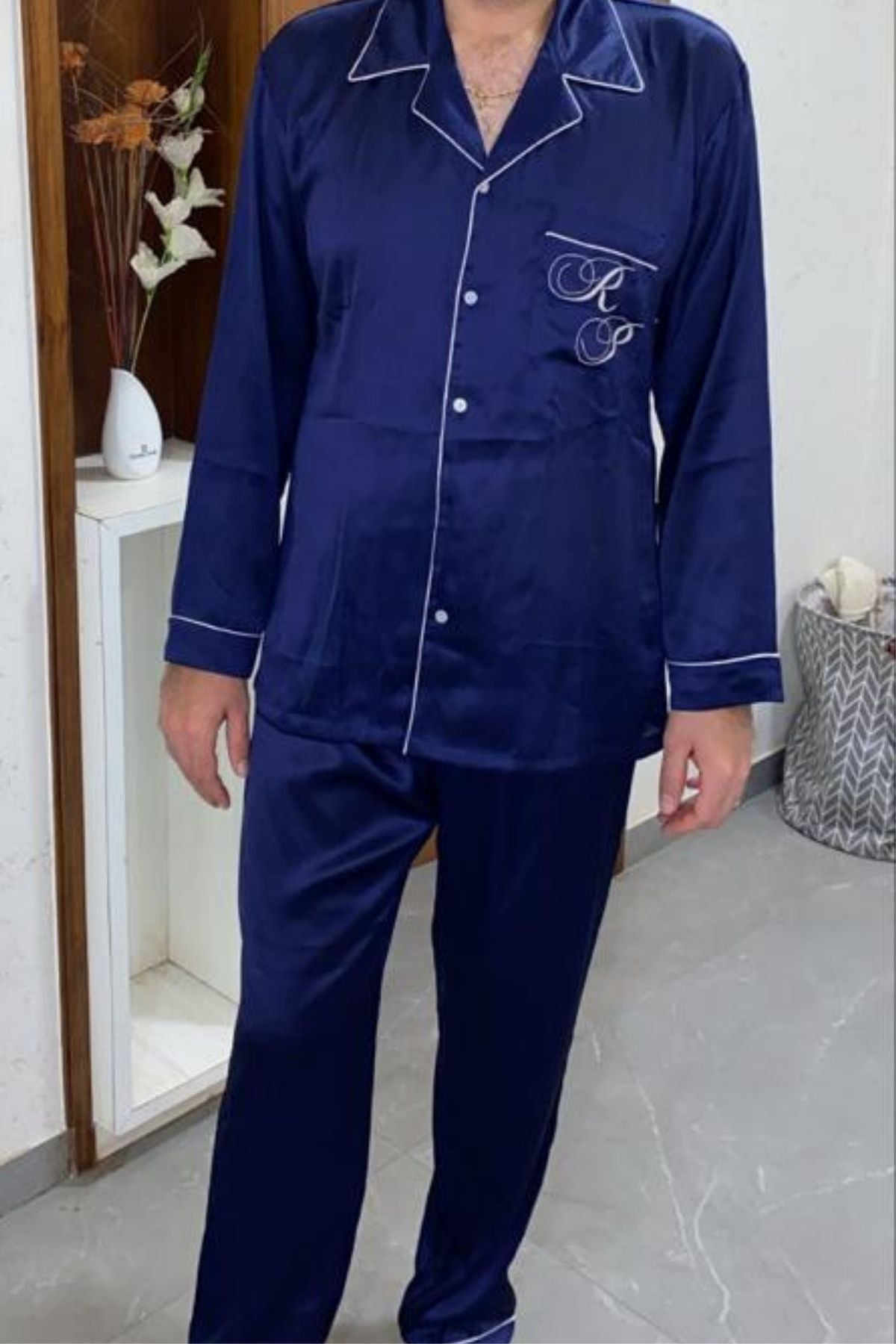 INDIGO SATIN MEN NIGHTSUIT SET