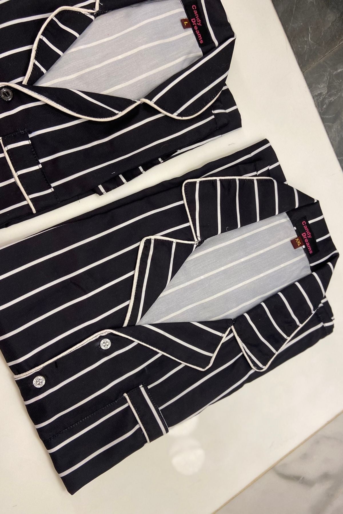 BLACK  WHITE STRIPES COUPLE NIGHTSUITS SET