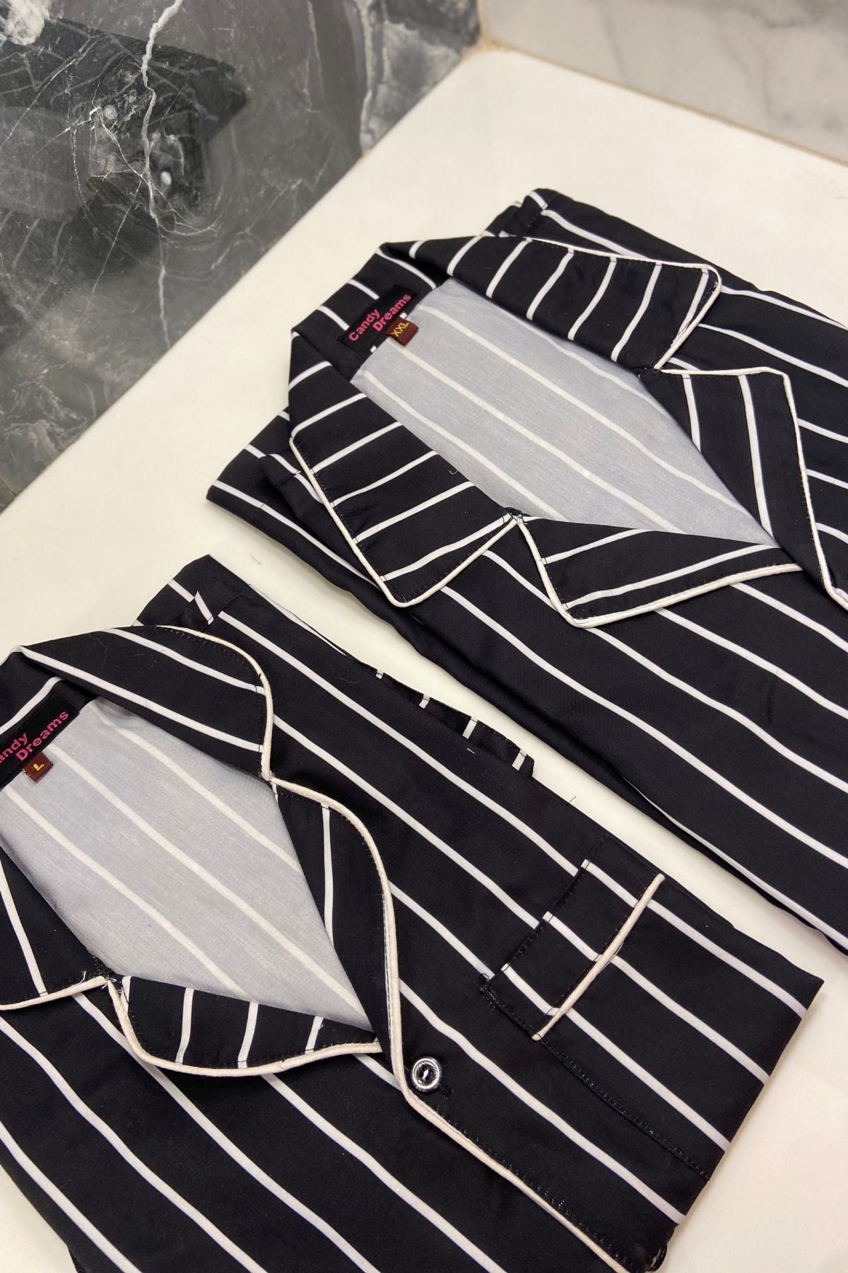 BLACK  WHITE STRIPES WOMEN NIGHTSUITS SET