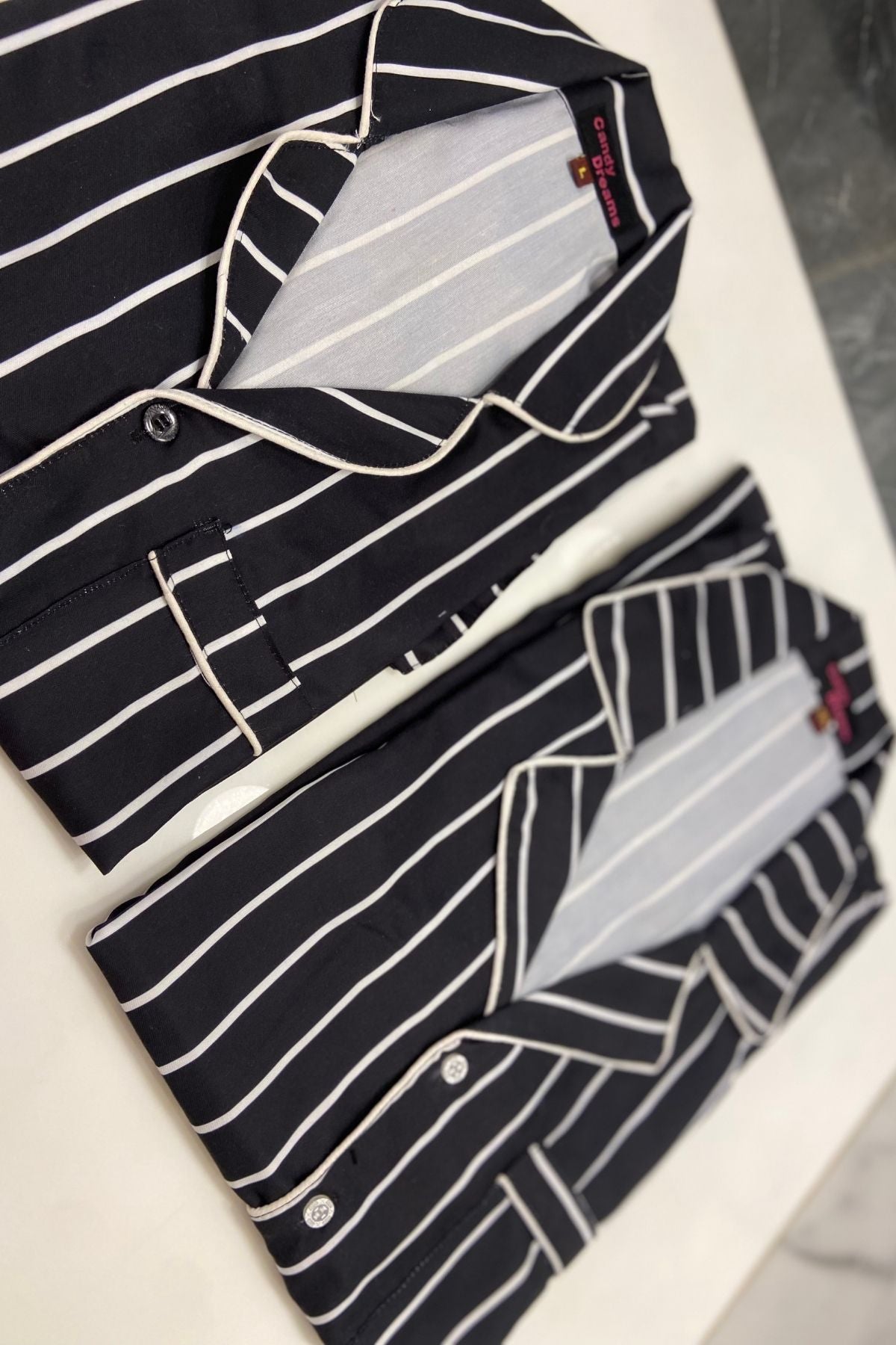 BLACK  WHITE STRIPES MEN NIGHTSUITS SET