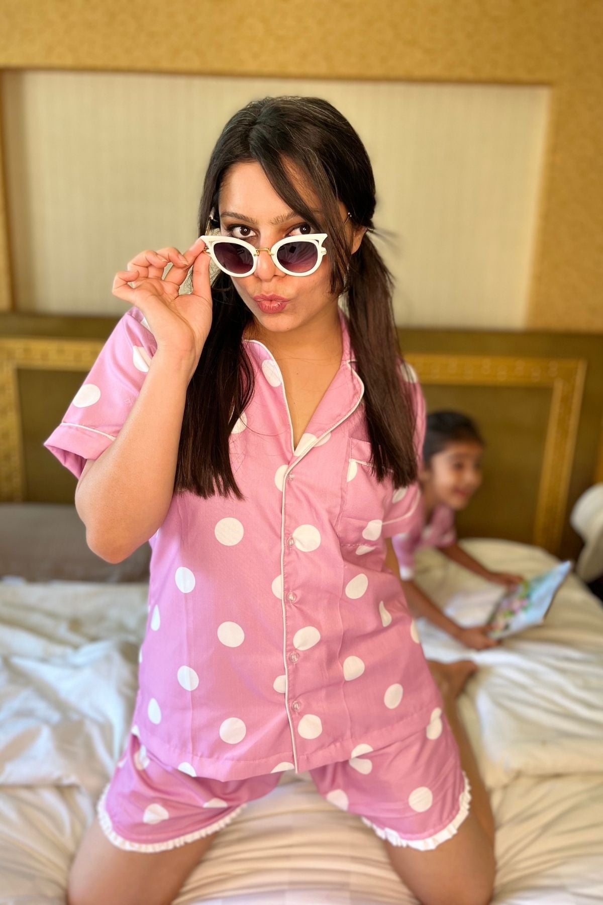 PINKY POLKA DOTS WOMAN NIGHTSUITS SET